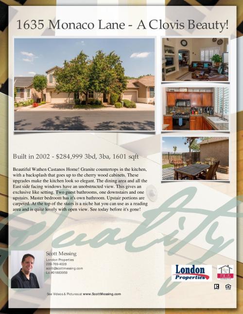 Just Listed! 1635 Monaco Ln 3bd/2ba Clovis Beauty! $284,999